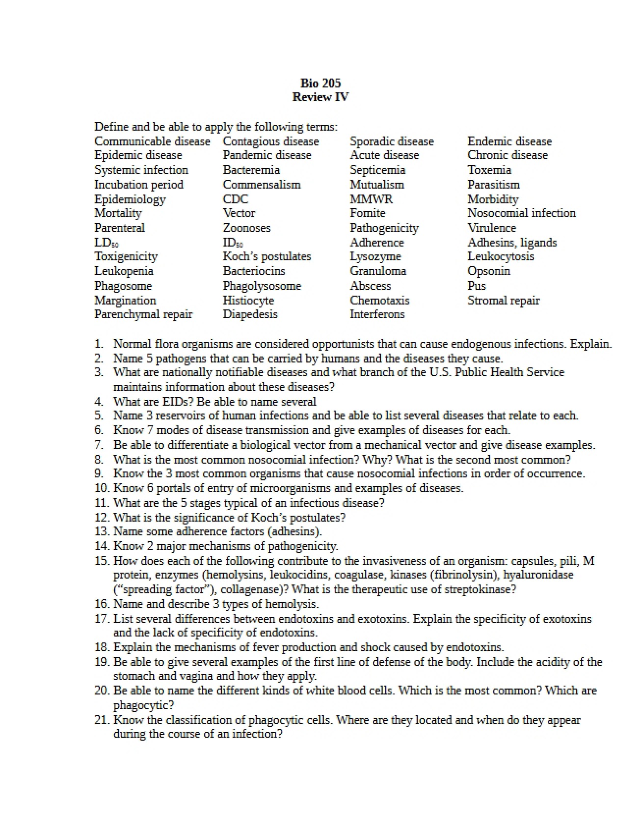 Review for the Fourth Exam in Microbiology