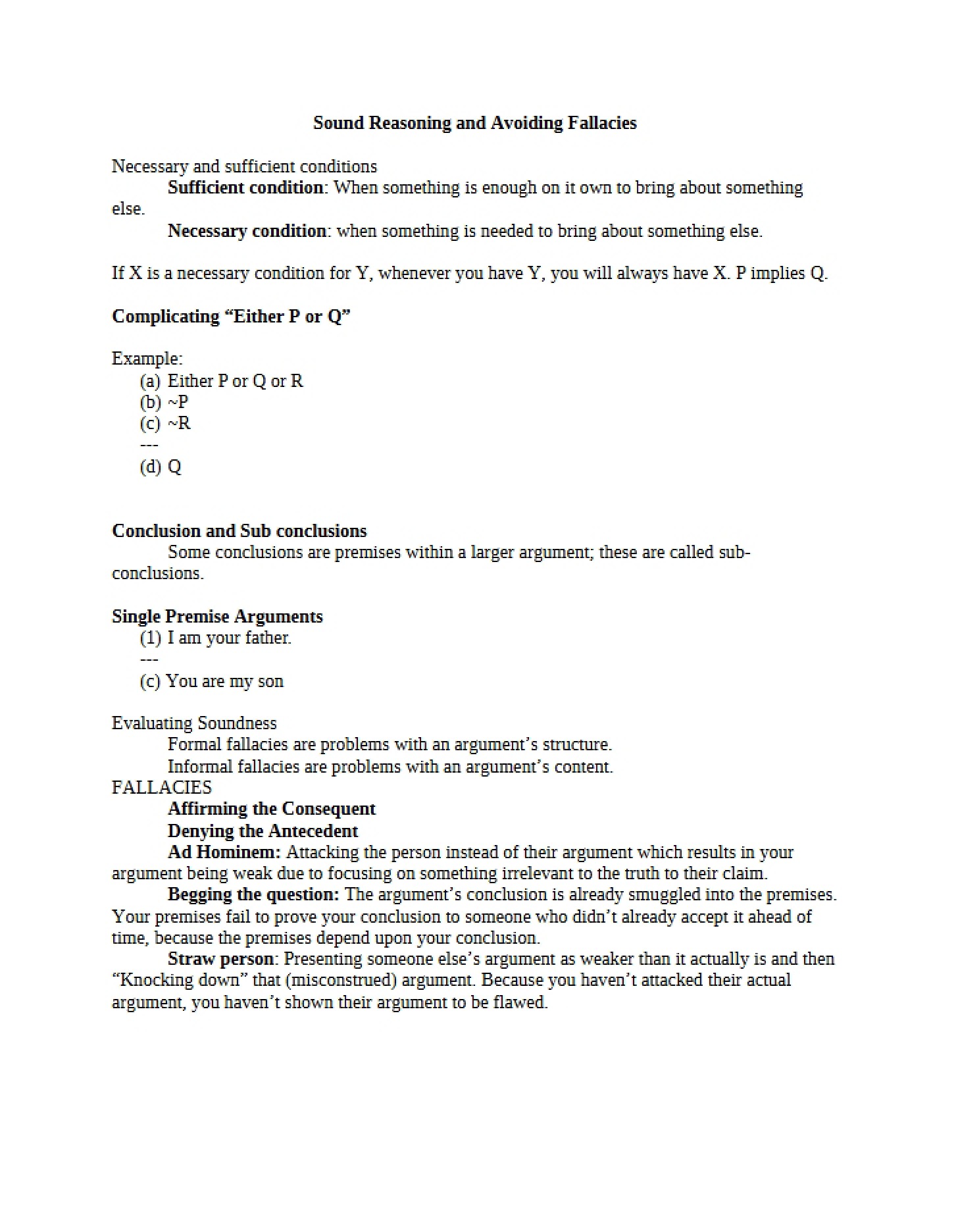 Fallacy Avoidance and Sound Reasoning