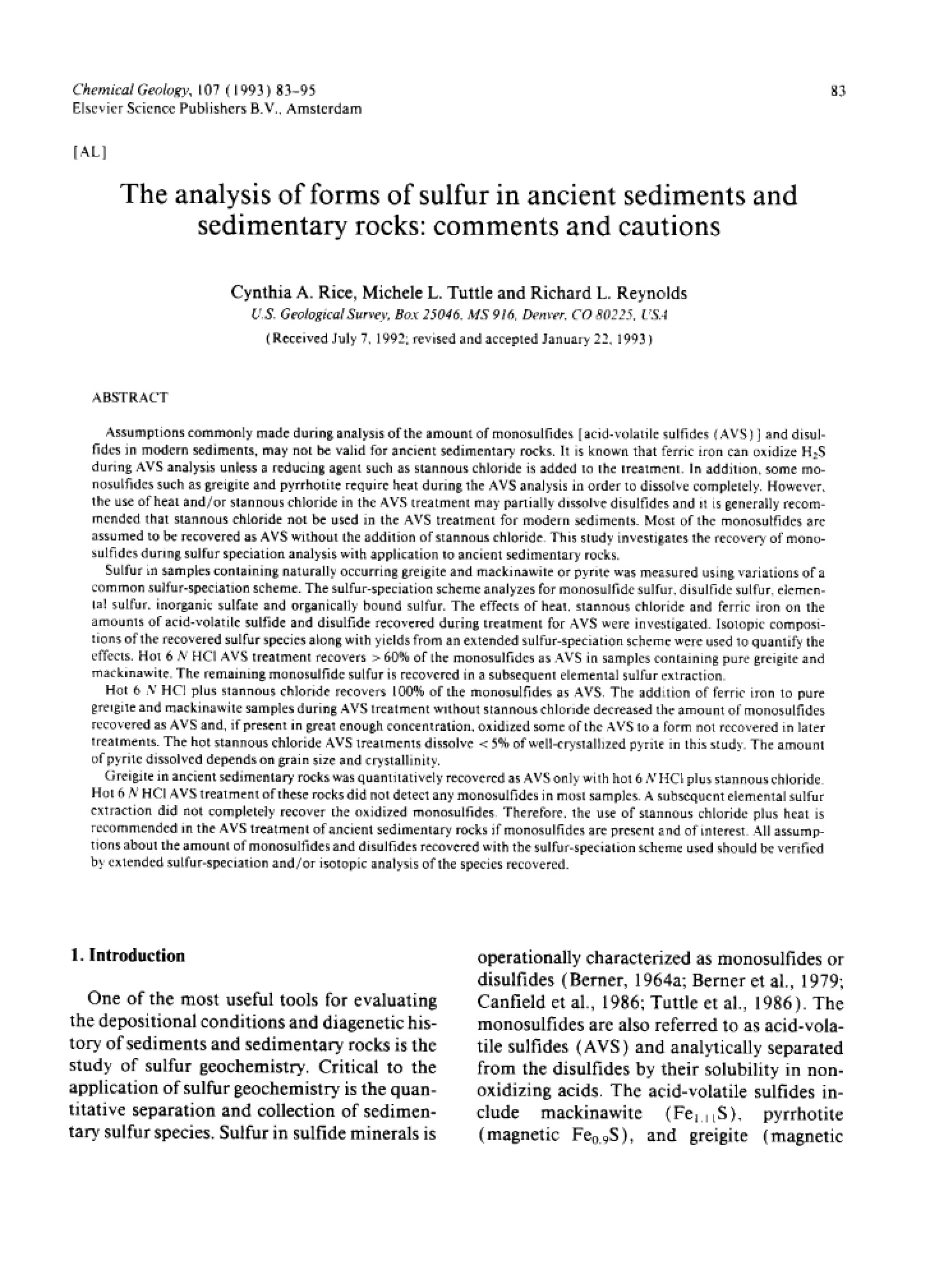 Ancient Sediment Sulfur Form Analysis