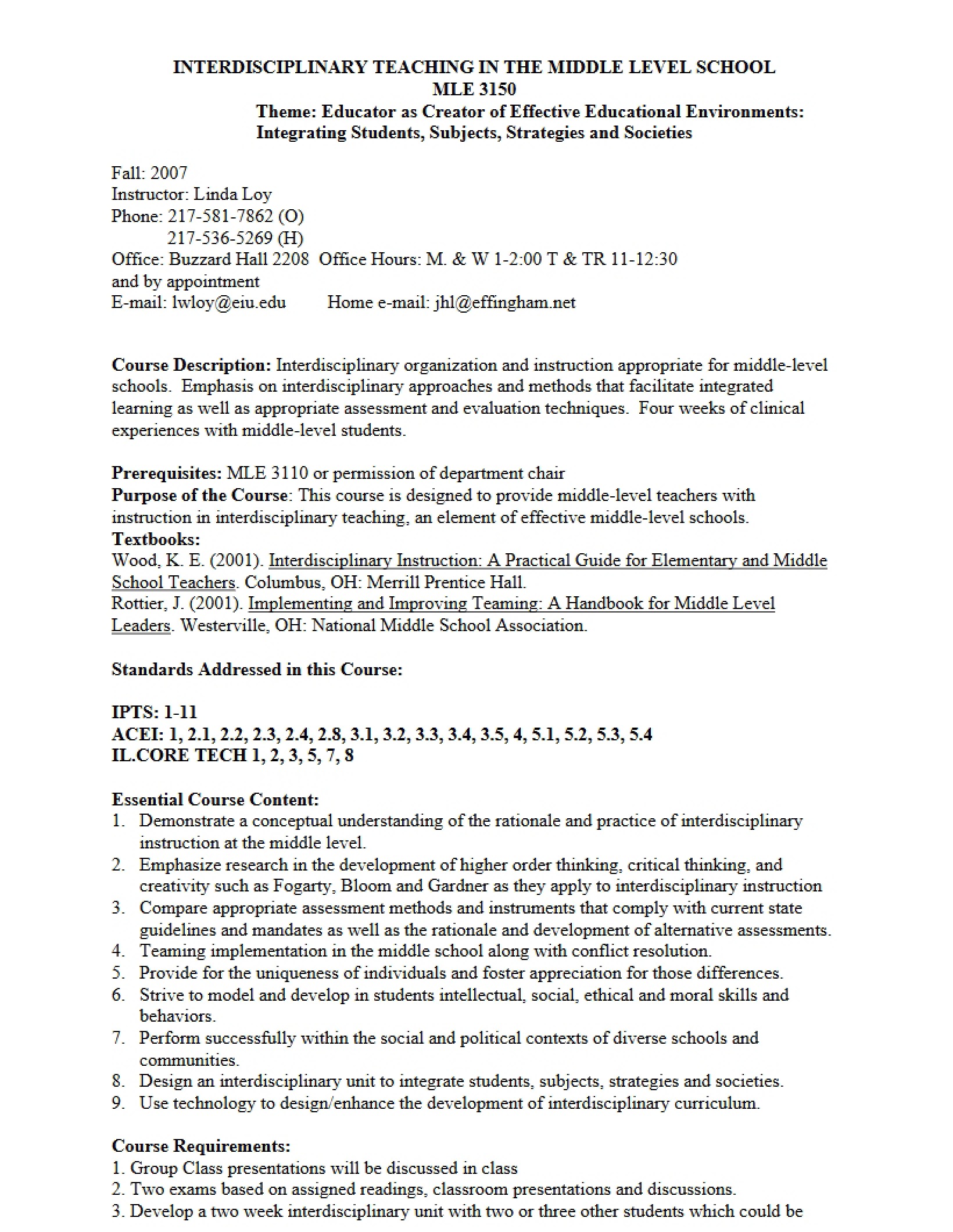 Syllabus for Interdisciplinary Teaching (1)