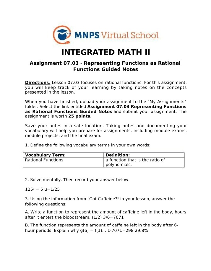 Rational Functions Guided Notes - Assignment 07.03