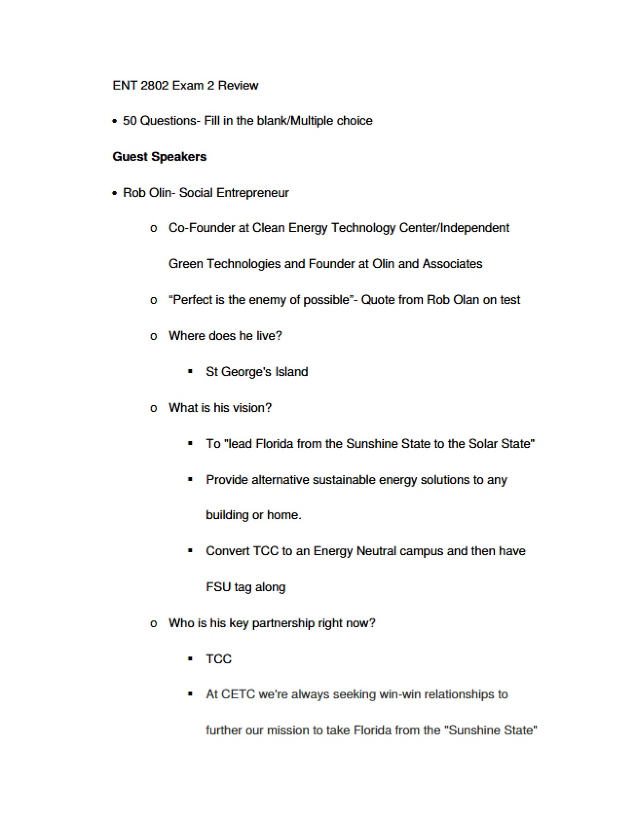 Review Materials for the Second Entrepreneurship Exam