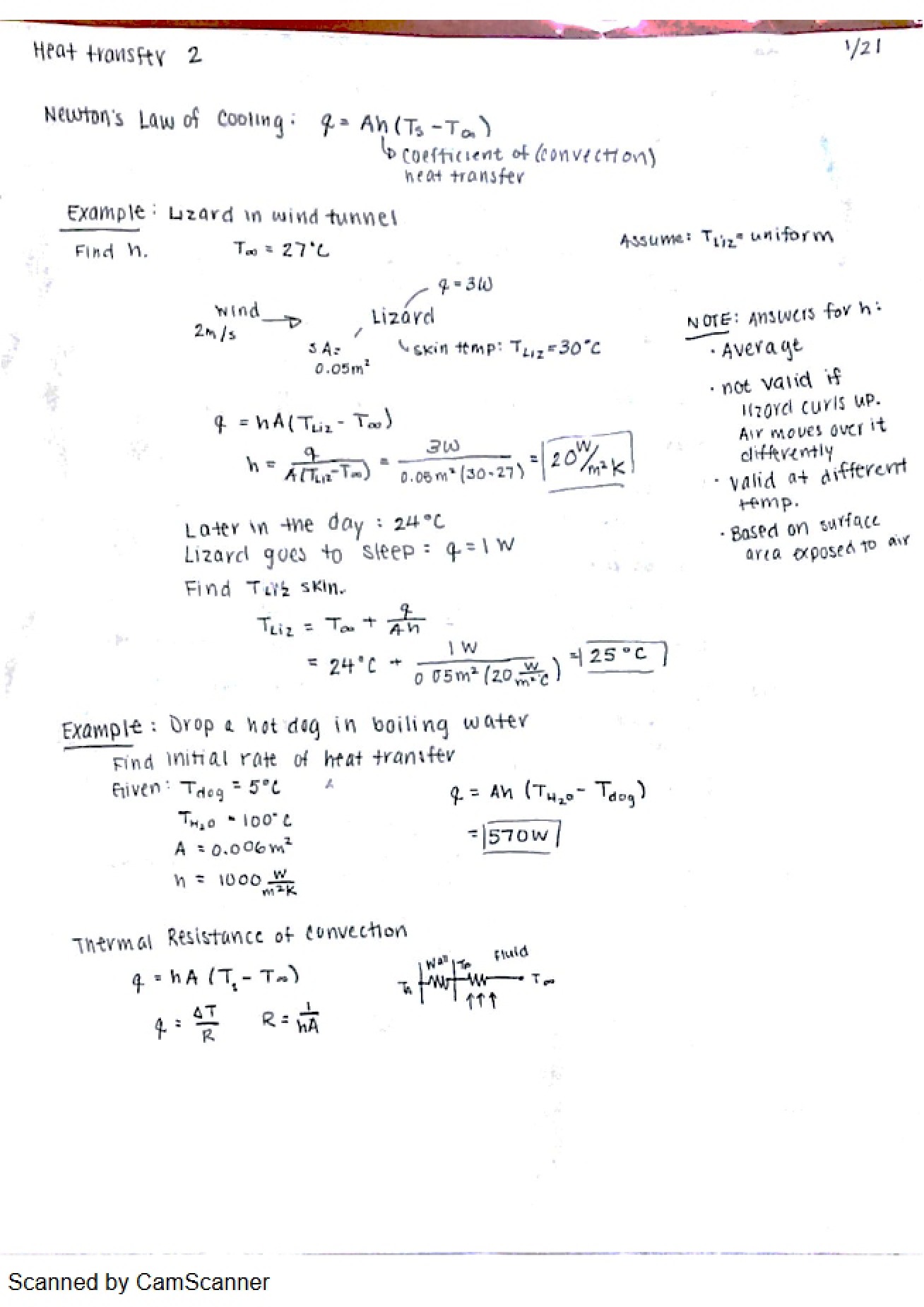 Lecture Notes for Heat Transfer