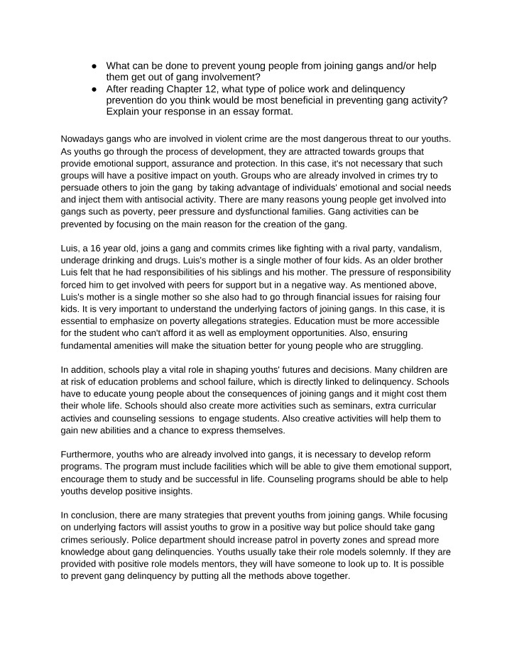 Addressing and Preventing Gang Involvement