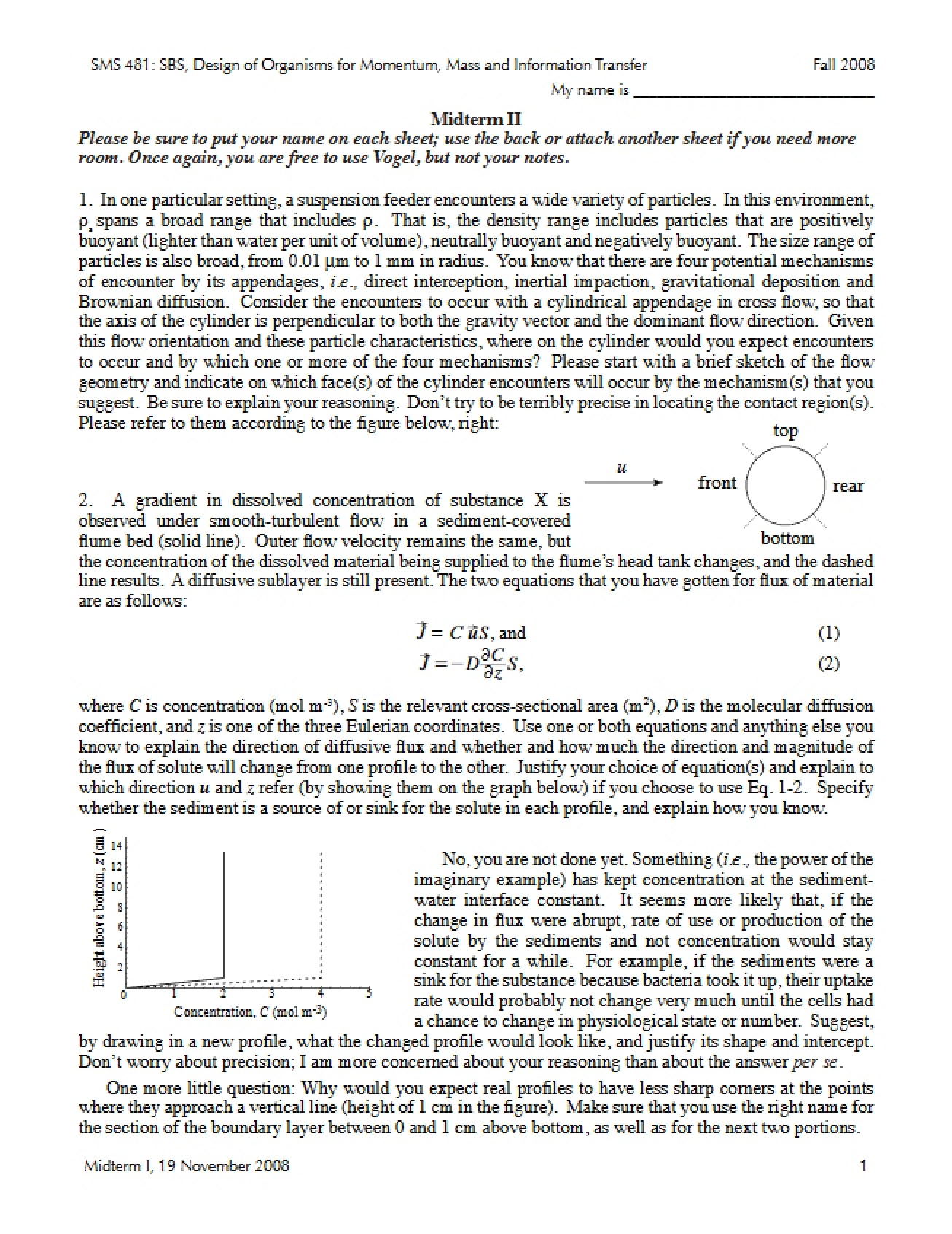 Midterm Questions Design of Organisms for Momentum, Mass, and Information Transfer