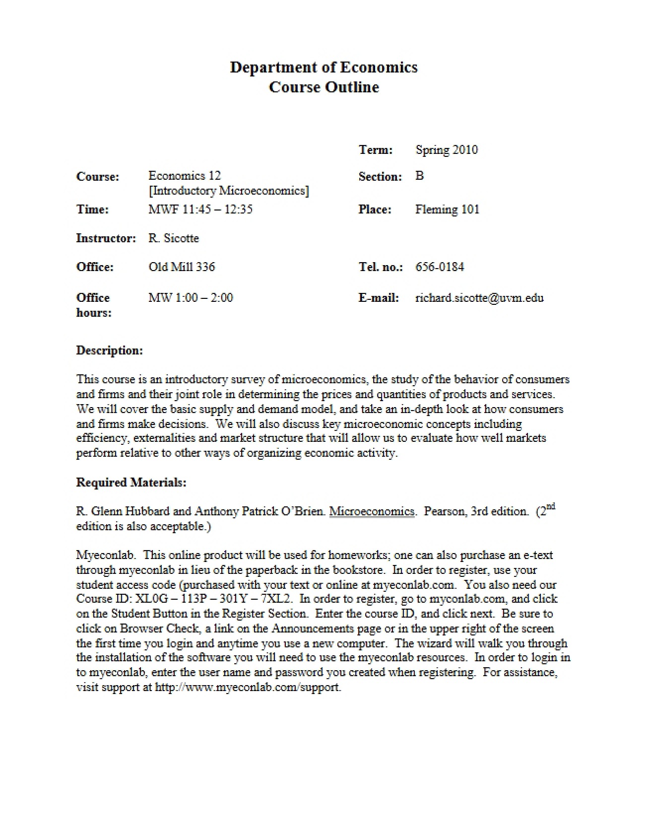 Microeconomics Course Syllabus