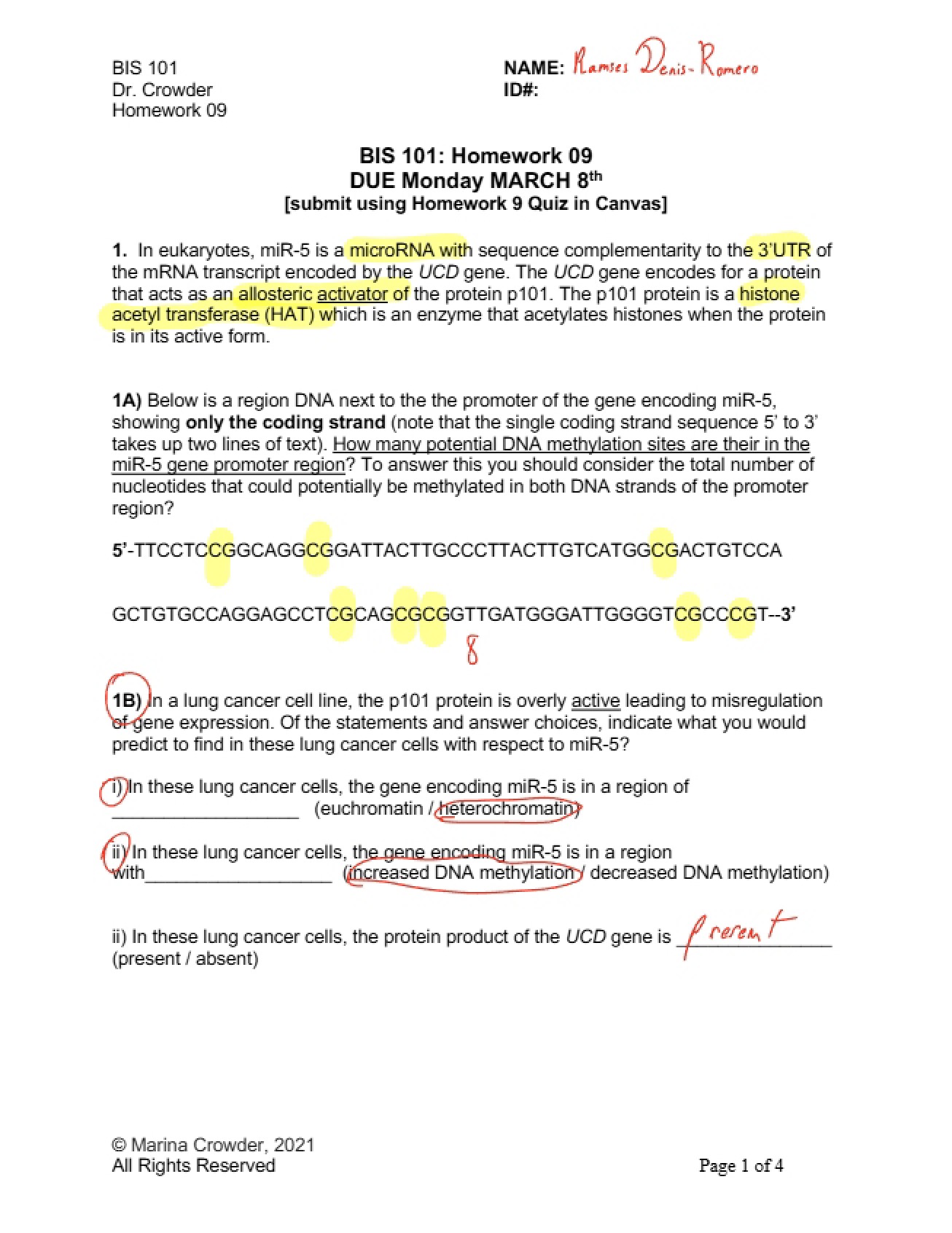 Homework 9 for BIS 101