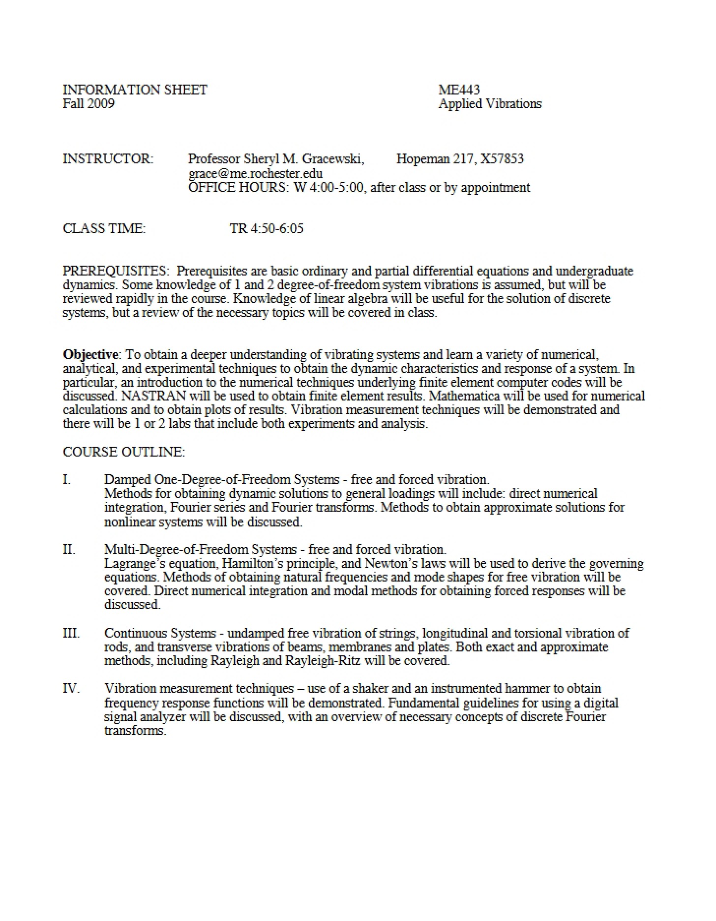 Applied Vibrations Syllabus