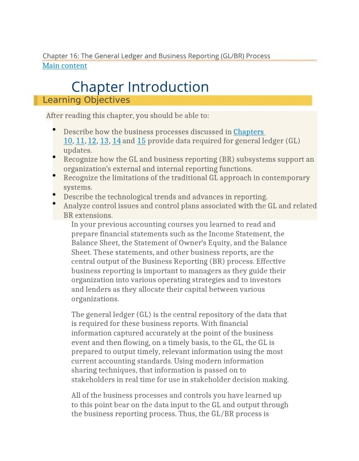 Chapter 16 - The General Ledger and Business Reporting Process