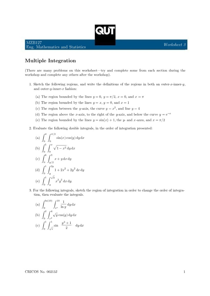Worksheet 3 - Multiple Integration