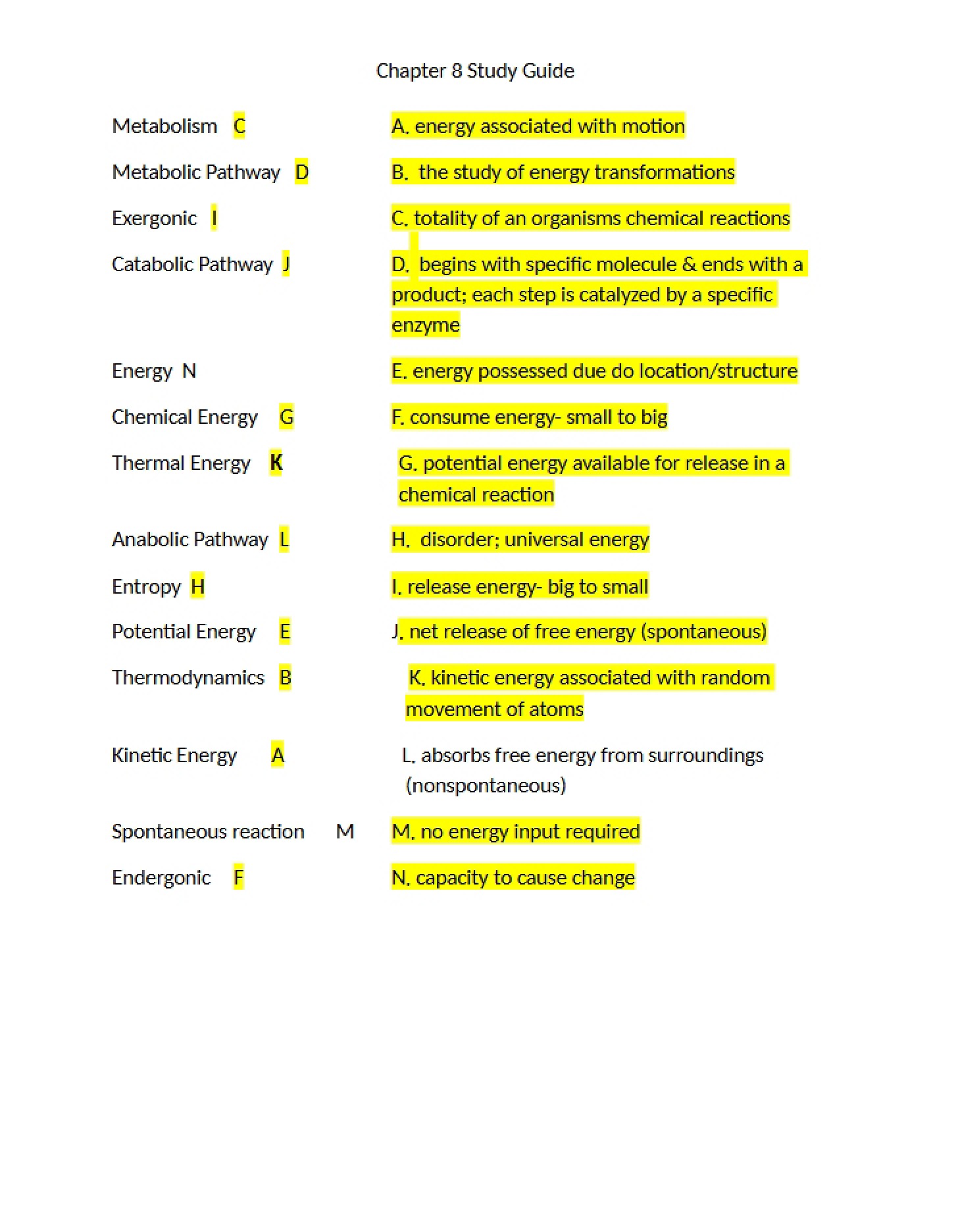 Study Guide for Chapter 8