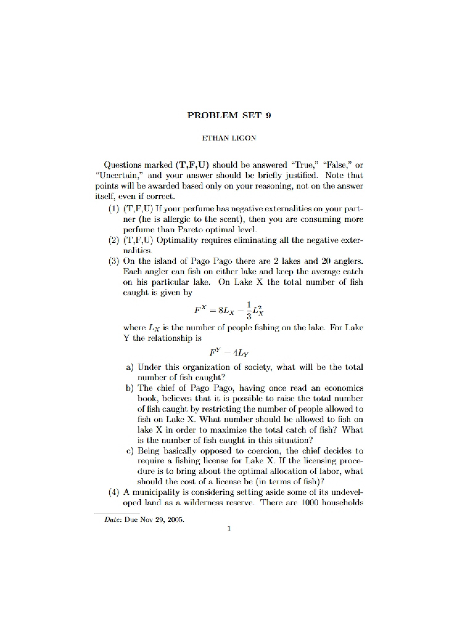 Problem Set Nine for EEP 100