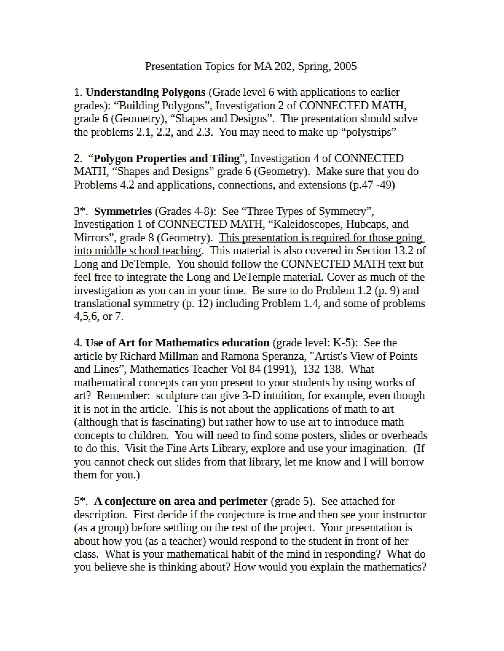 Topics for Presentation