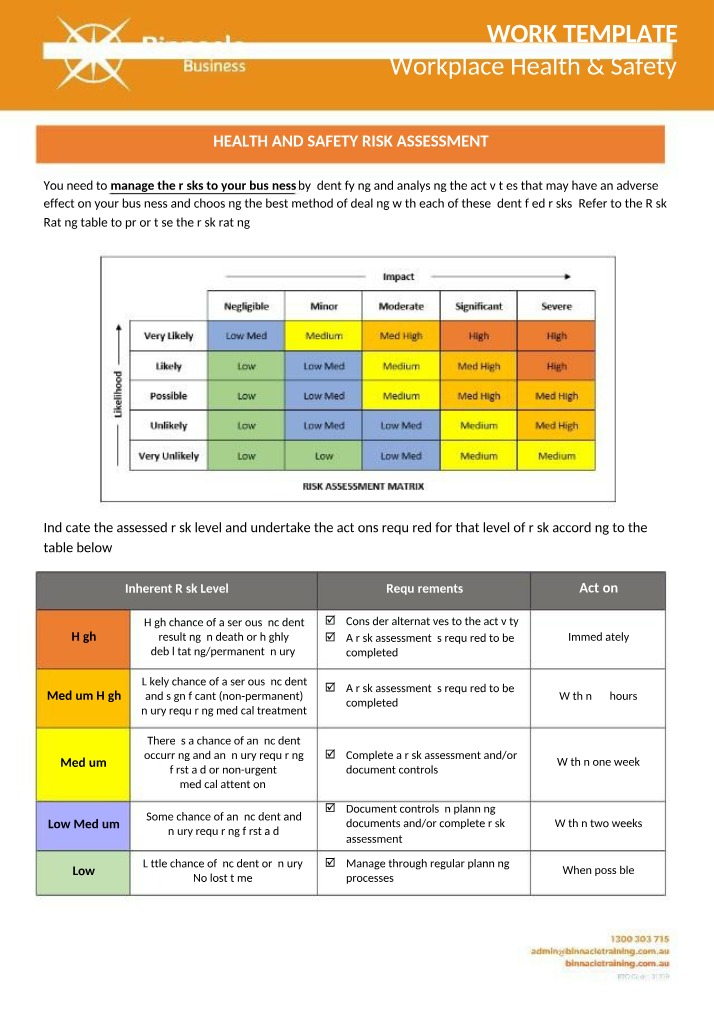 Risk Assessment for Workplace Health & Safety