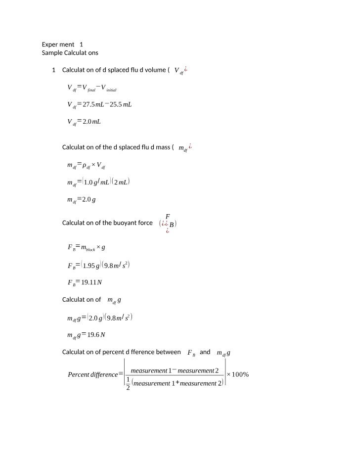 Buoyant Force and Displaced Fluid Volume Experiment
