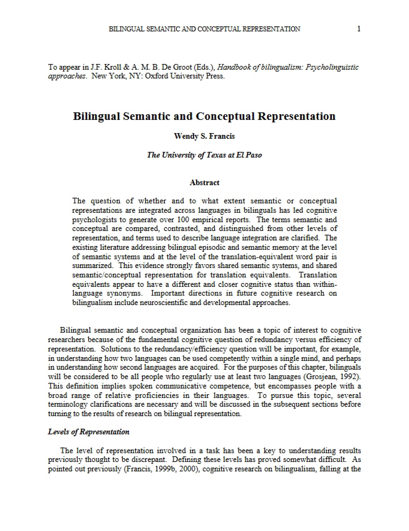 Bilingual Semantic and Conceptual Representation