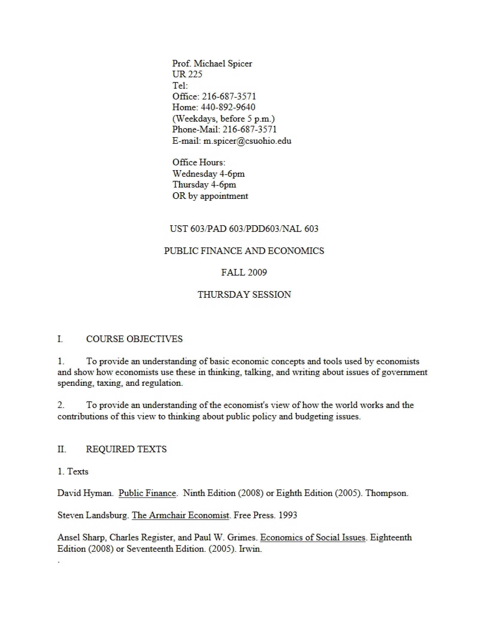 Course Outline Public Finance