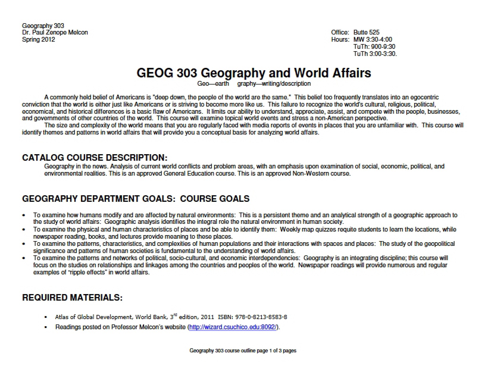 Syllabus Geography and World Affairs