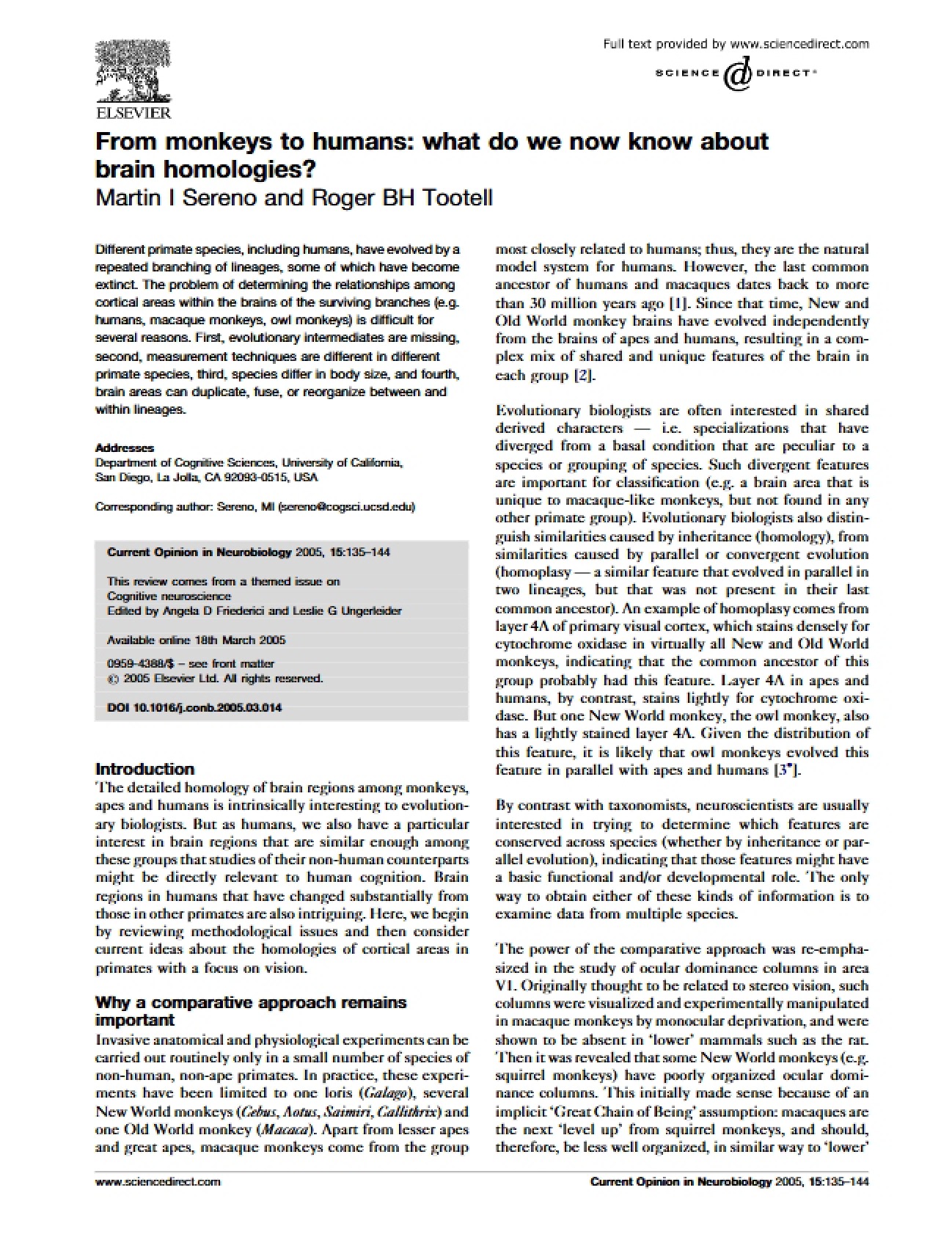 Evolutionary Neuroscience: Primates to Humans