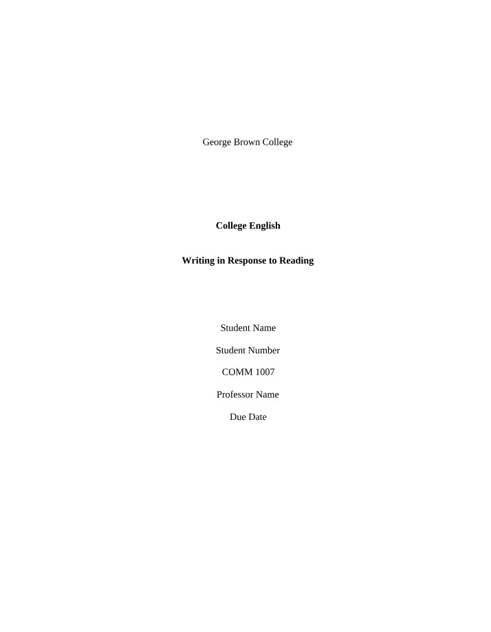 Reading Response Writing Assignment