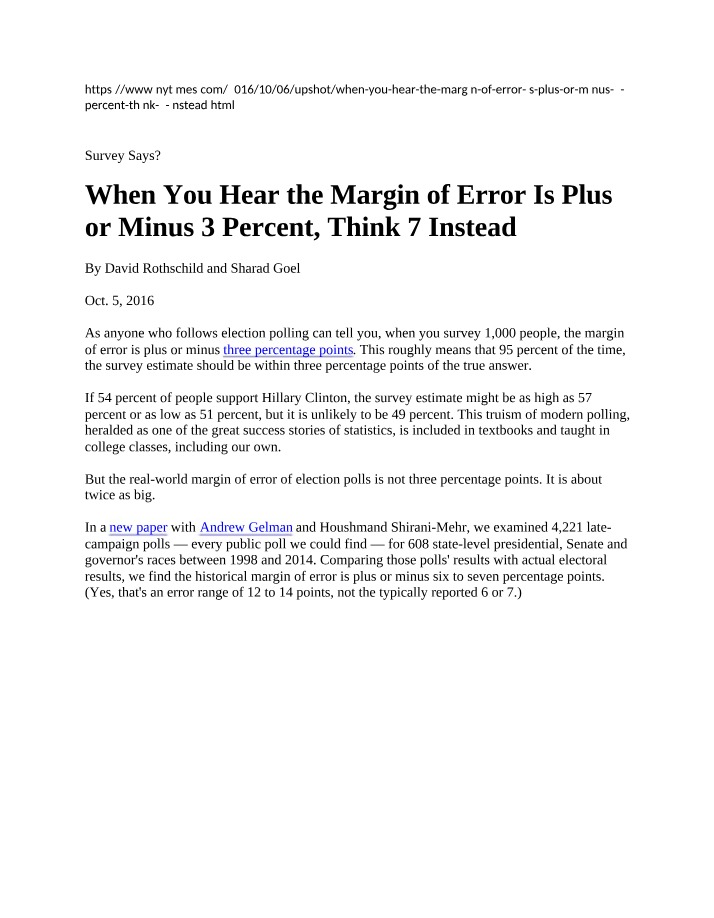 When Margin of Error is 3 Percent - Think 7