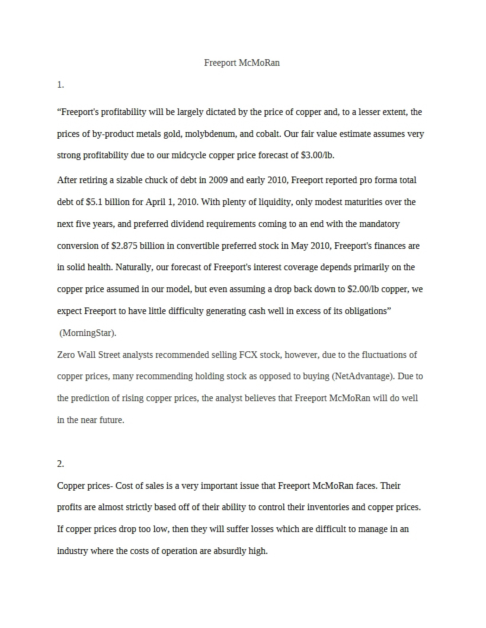 Freeport McMoRan Overview