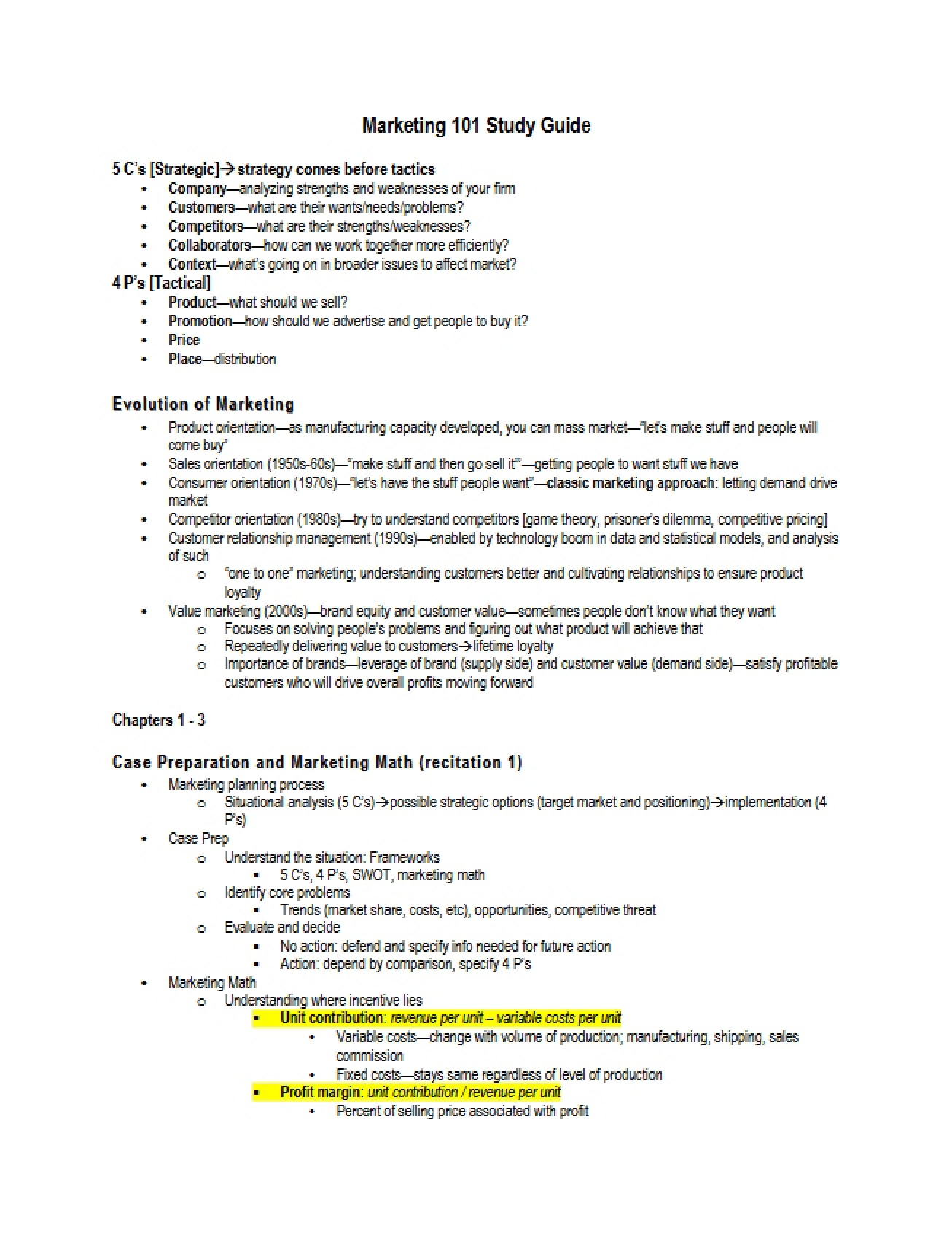 Study Guide for Introduction to Marketing
