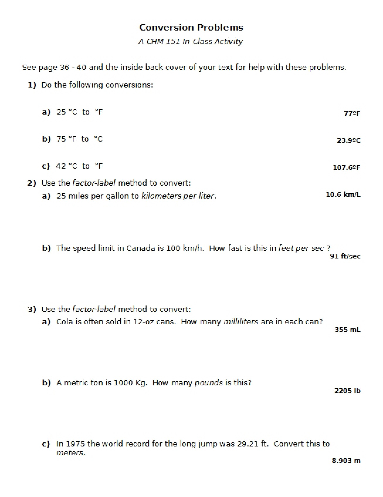 Set of Problems on Conversions in Chemistry