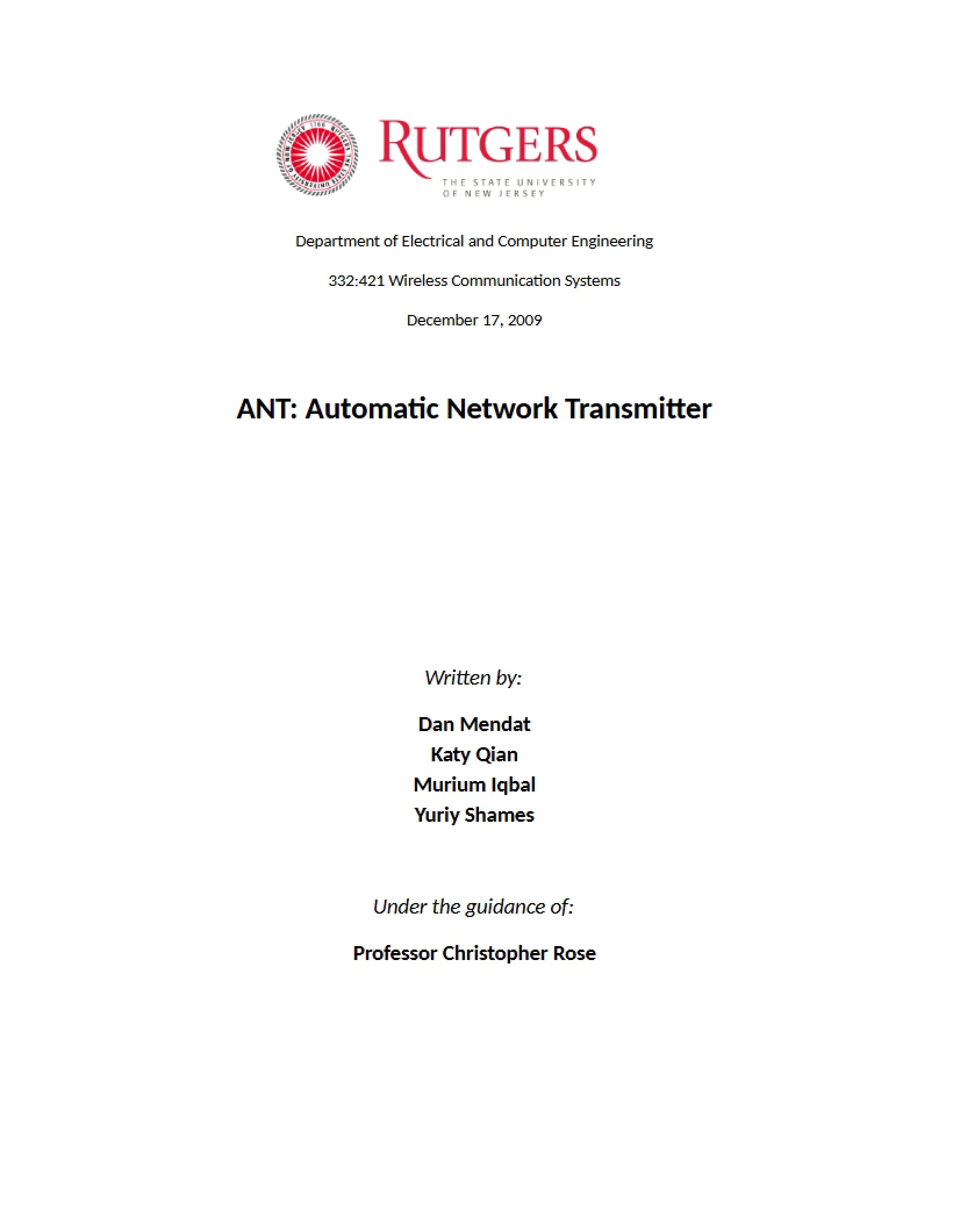 Transmitter for Automatic Networks