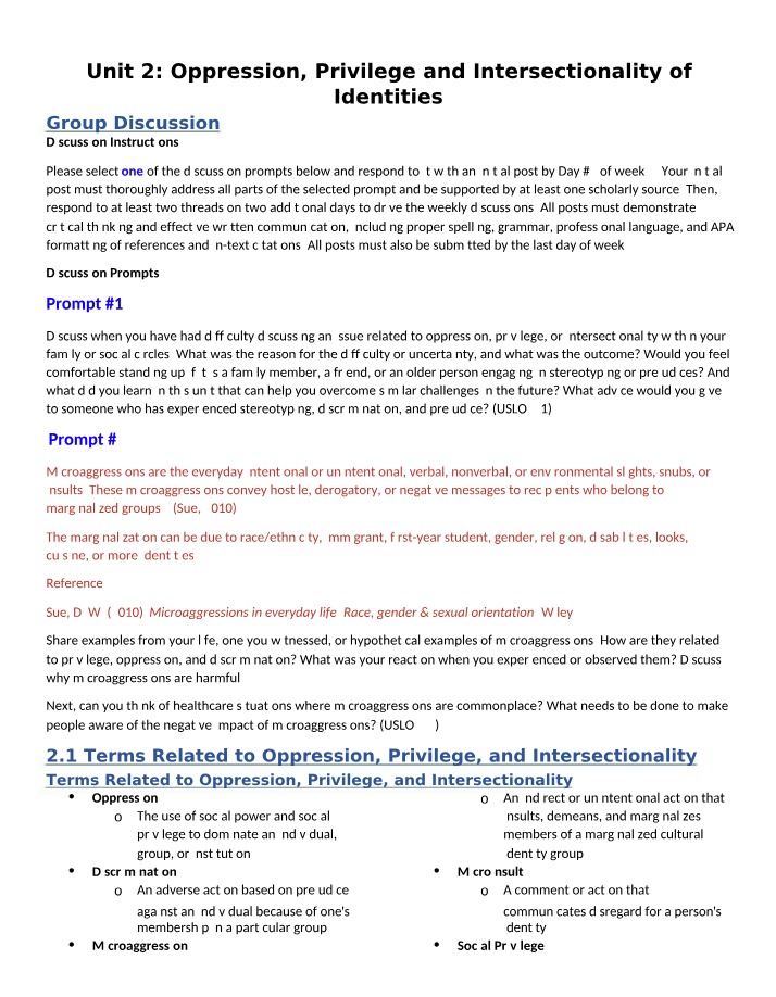 Oppression, Privilege, and Intersectionality of Identities - Unit 2-1