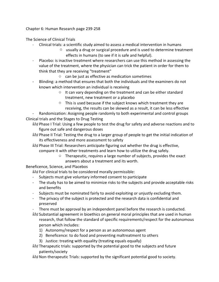 PHI2396 Bioethics Chapter 6