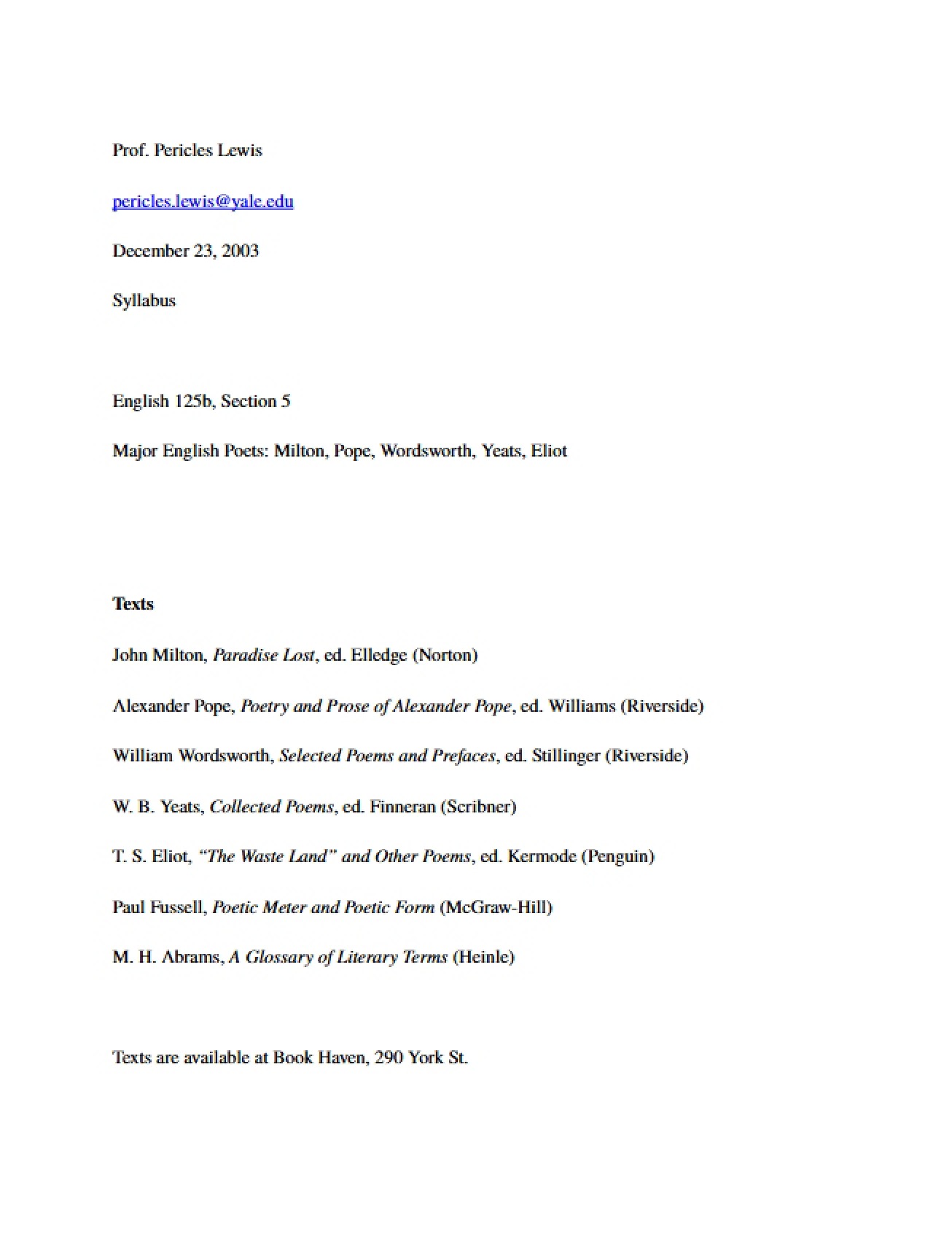 Course Syllabus