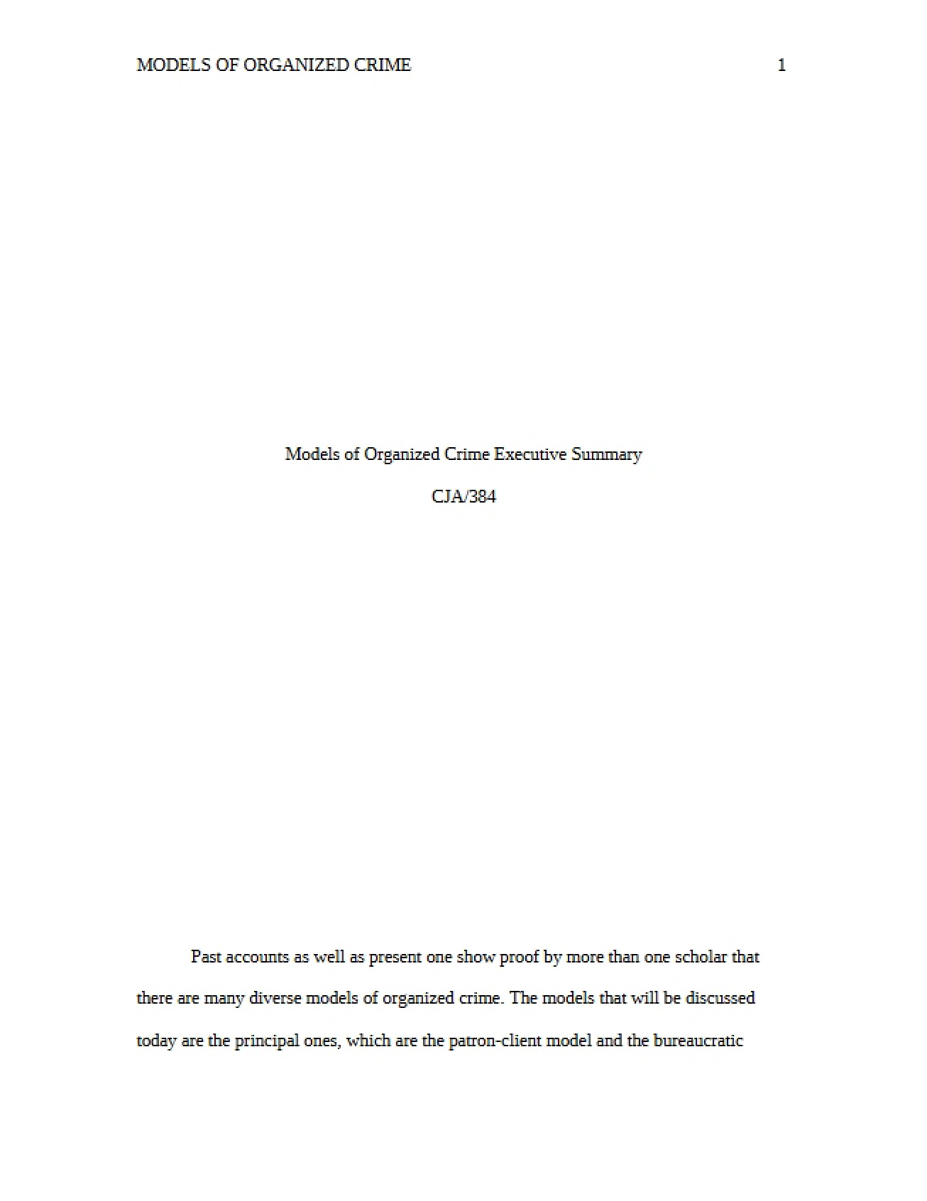 Executive Summary of Models of Organized Crime