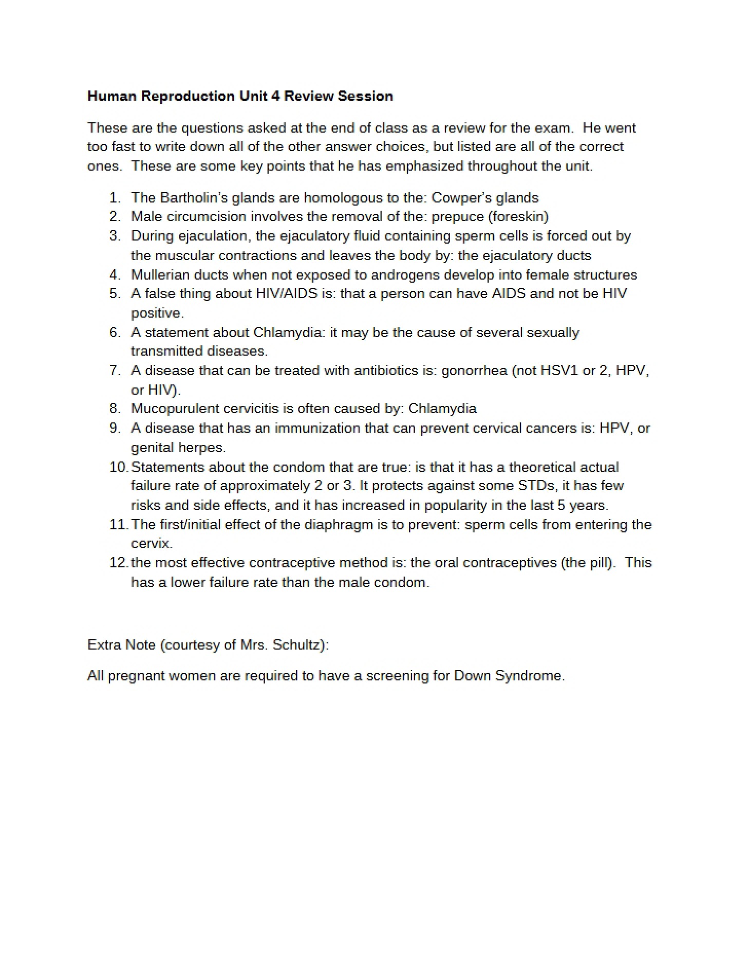 Review for Unit 4 Human Reproduction