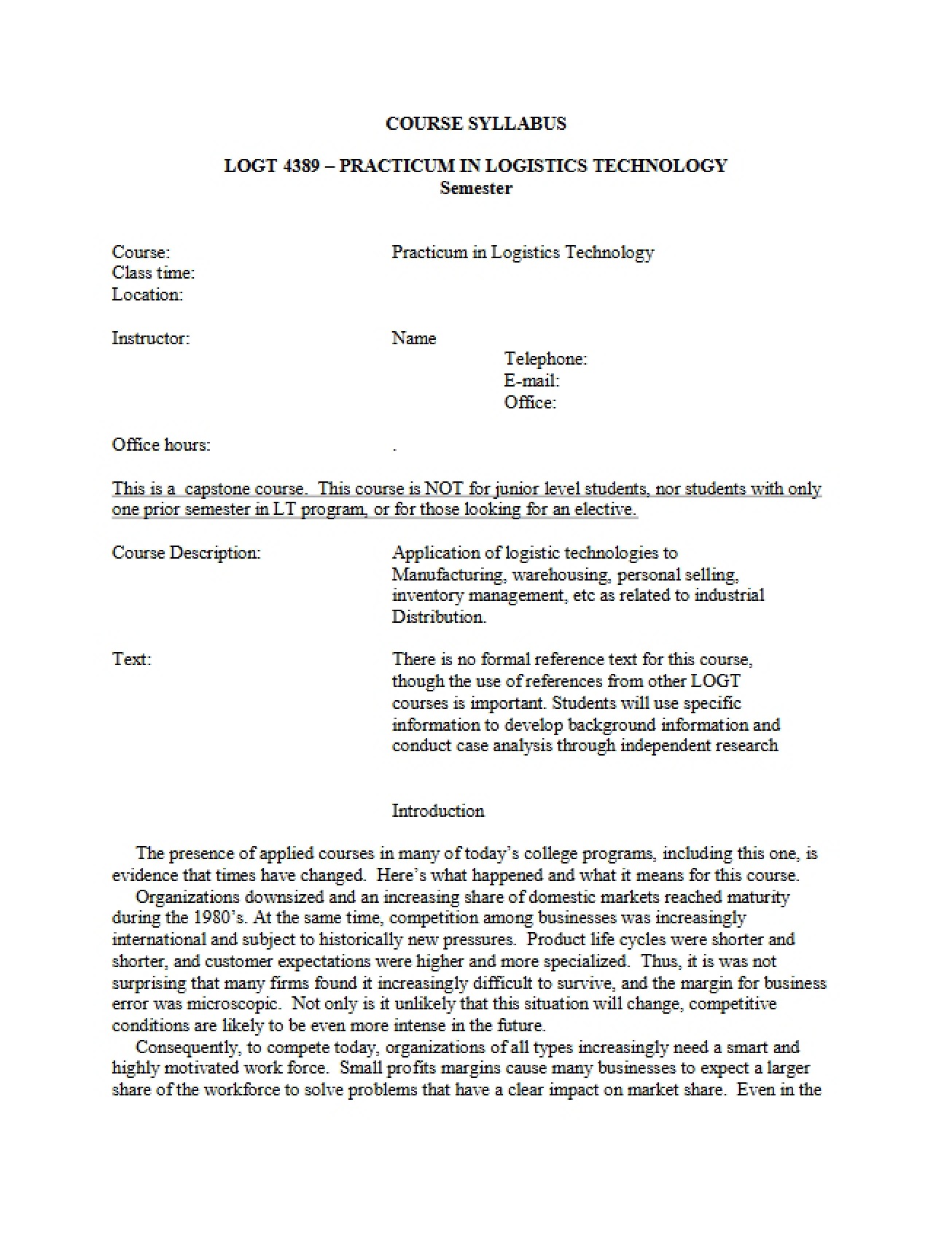 Course Outline LOGT 4389