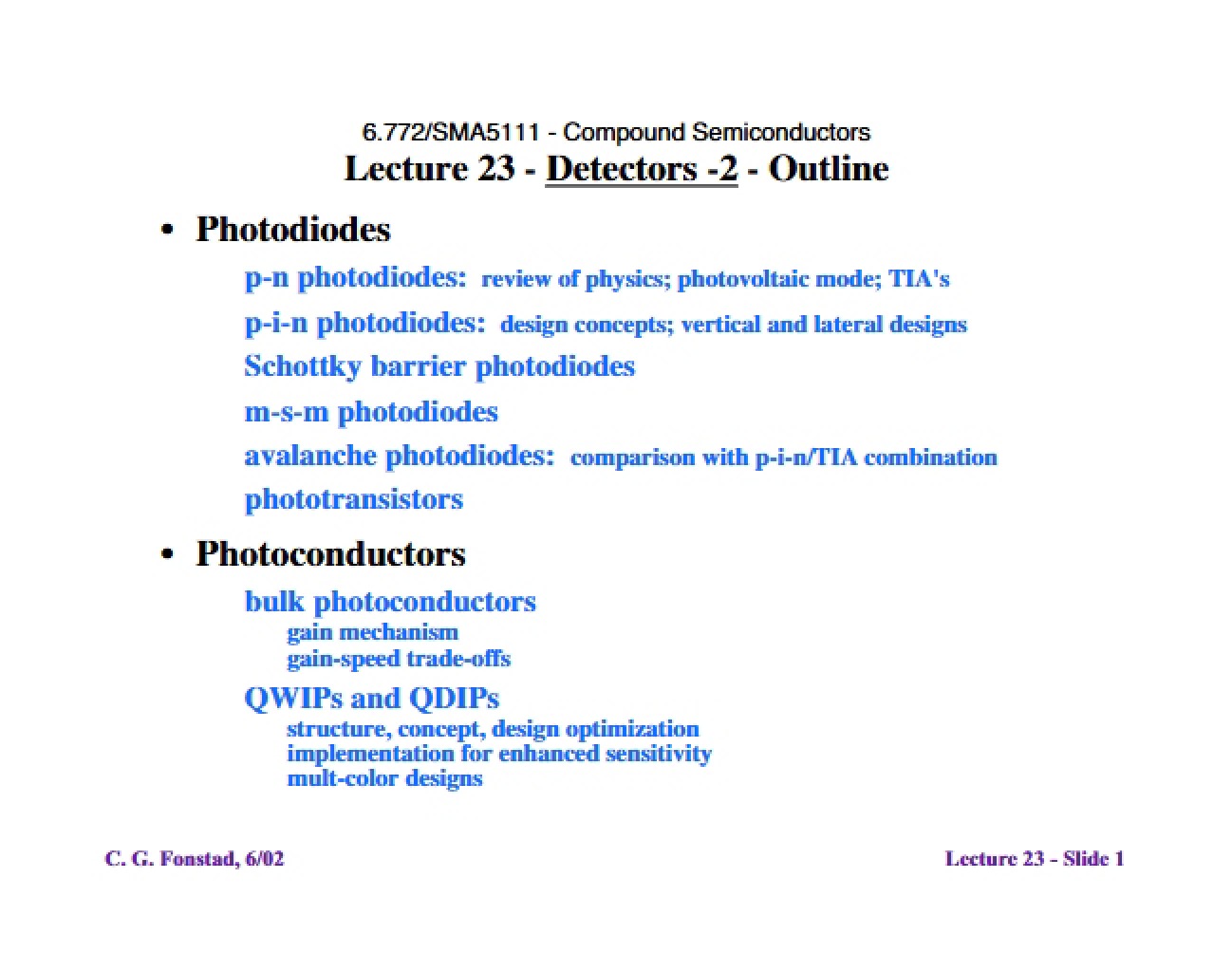 Detectors Overview - Lecture Twenty-Three