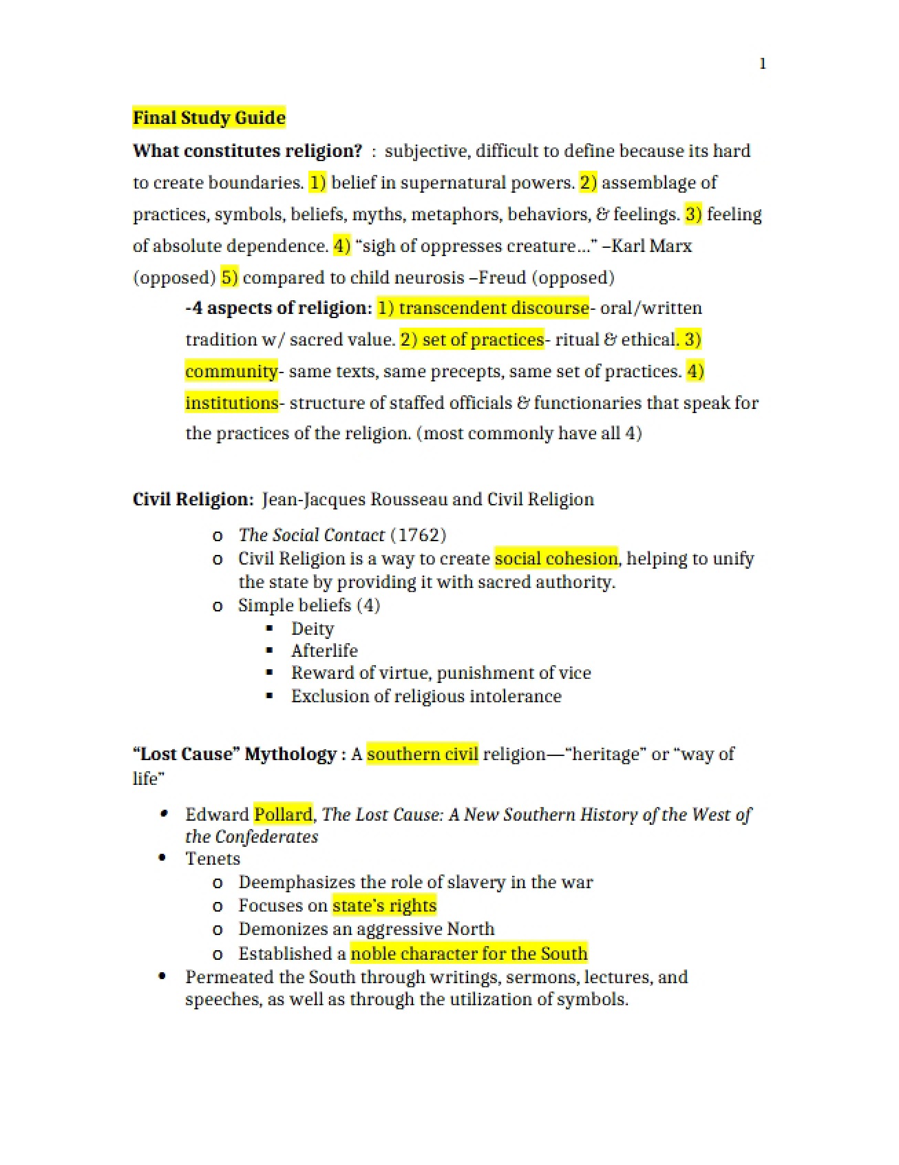 Study Guide for Finals