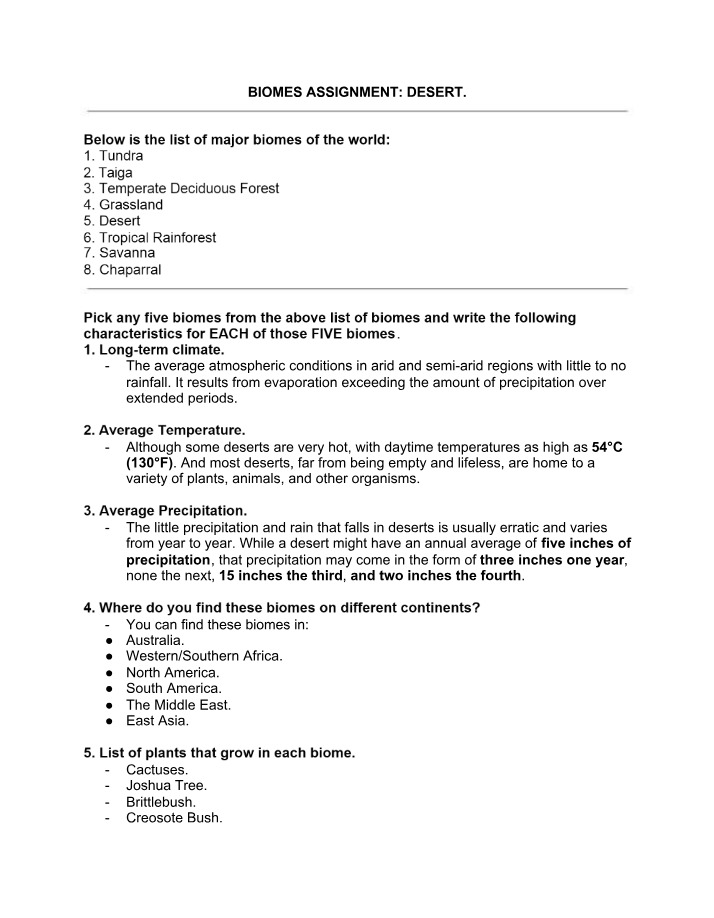 Assignment on Desert Biomes