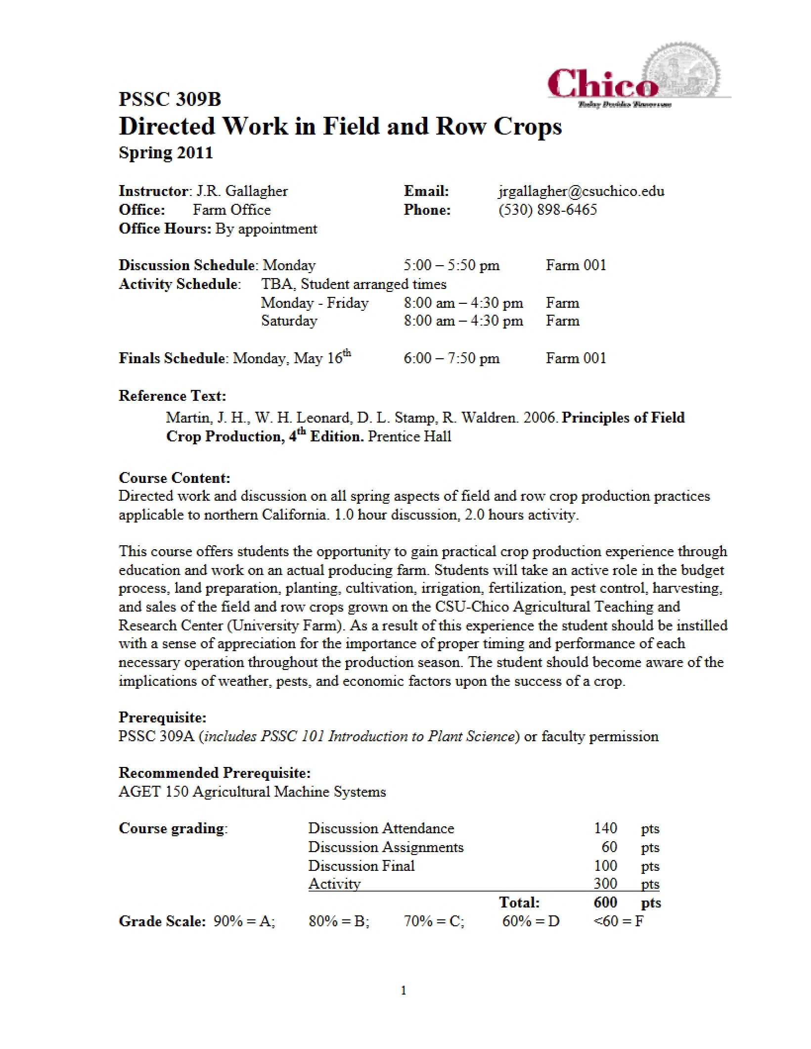Syllabus Directed Work in Field and Row Crops