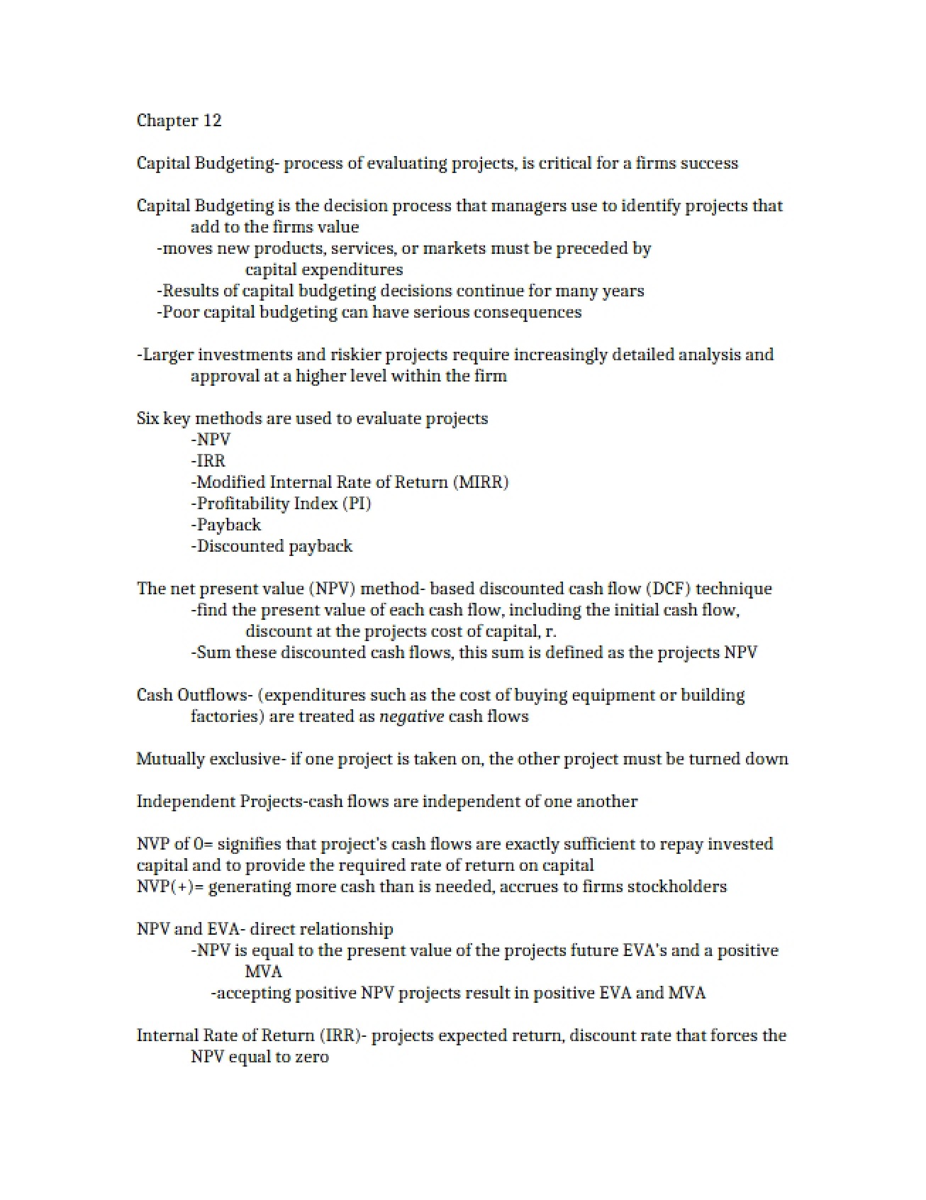 Intermediate Finance Chapter 12