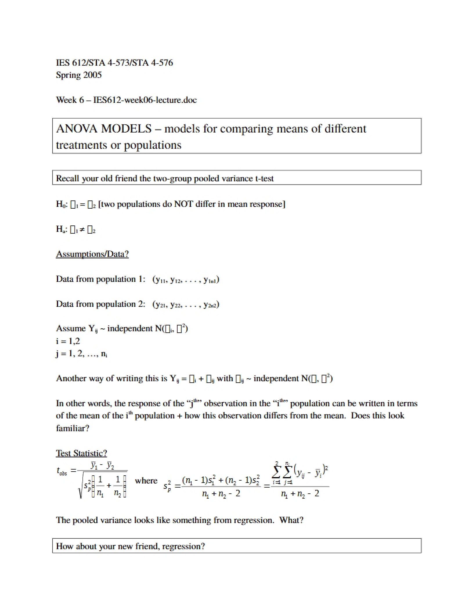 Analysis and Modeling Lecture Summary