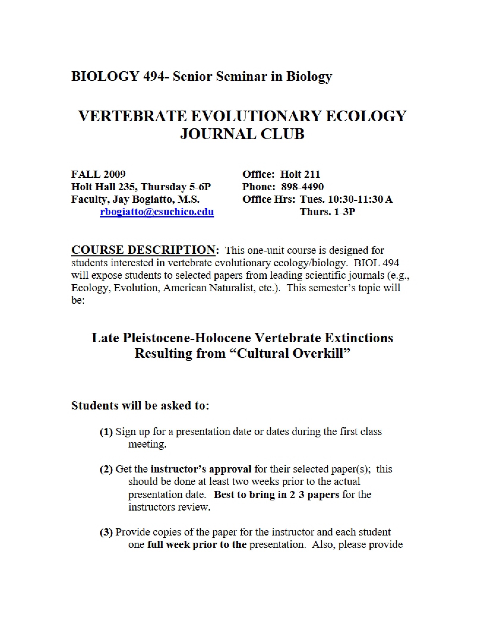 Senior Biology Seminar Syllabus