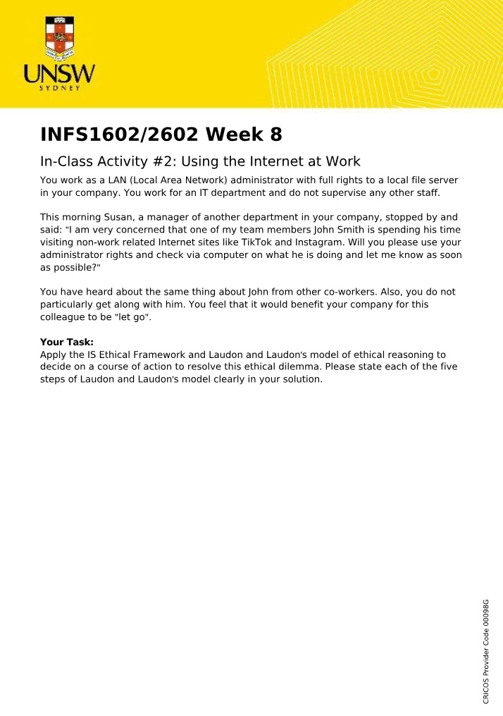 Week 8 ICA 2 - INFS1602-2602