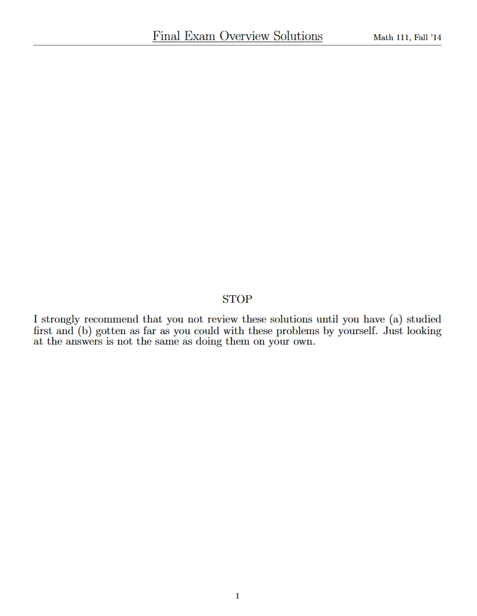 M111 Final Exam Overview Solutions (Fall '14)