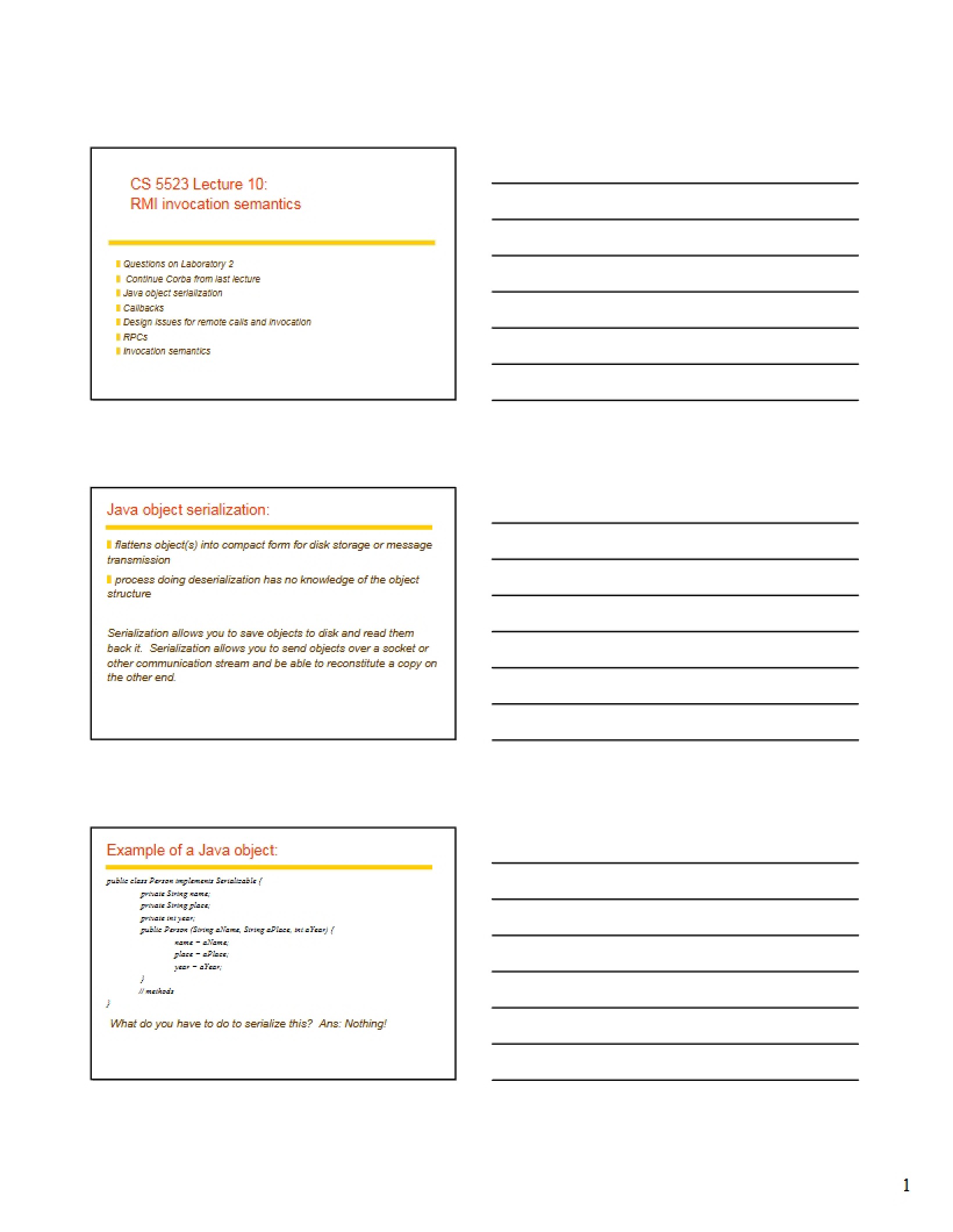 Handouts on RMI Invocation Semantics