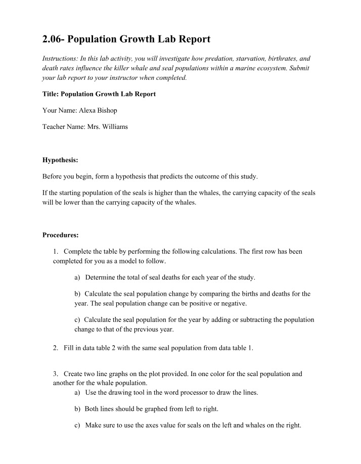 Report on Population Growth Lab