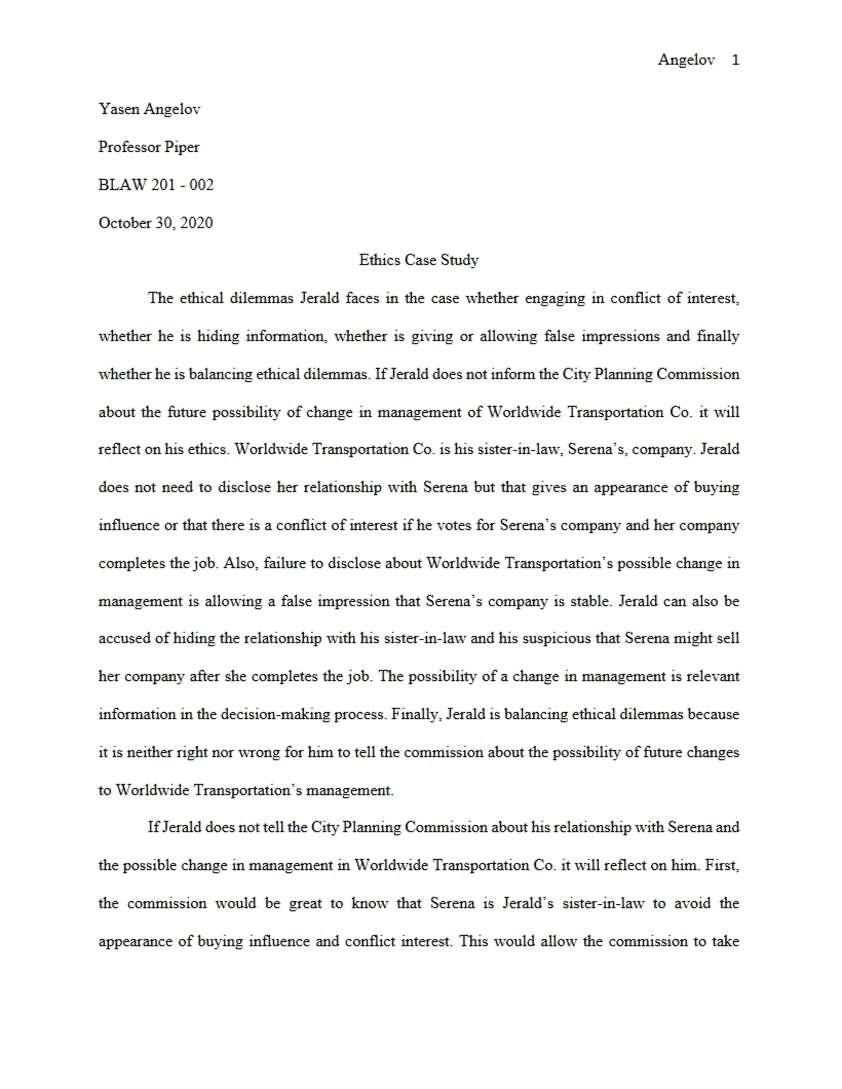 Case Study on Ethics
