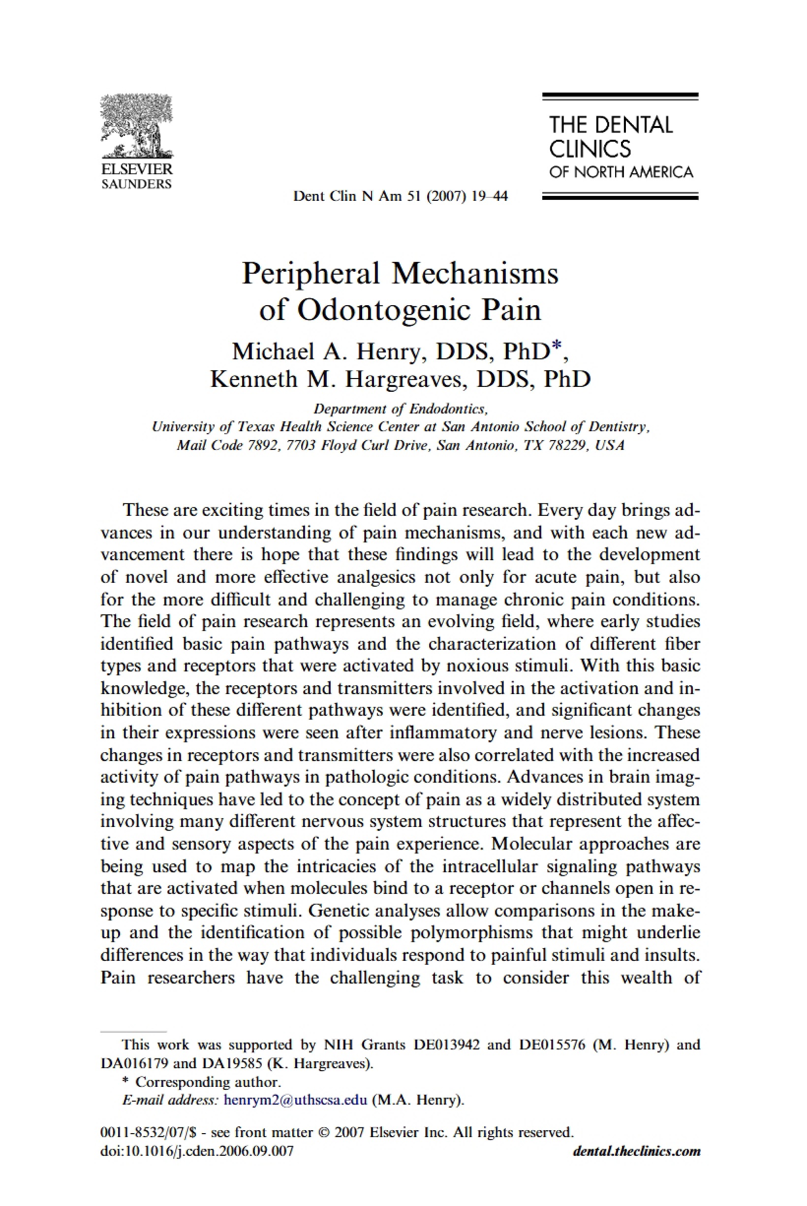 Odontogenic Pain Peripheral Mechanisms