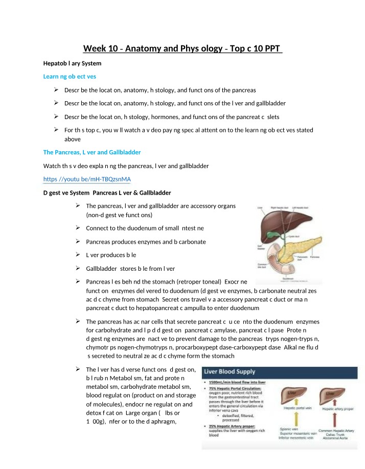 Anatomy and Physiology - Pancreas, Liver, and Gallbladder