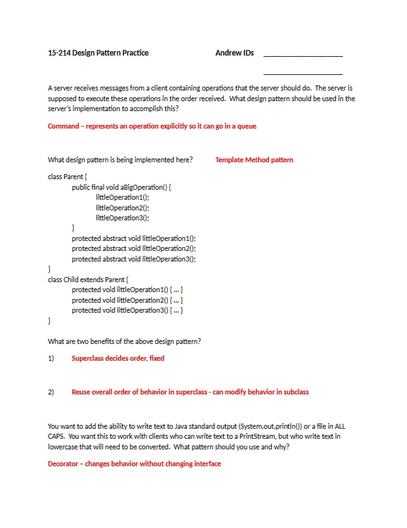 Answers to Pattern Practice